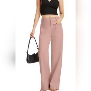Wide Leg High Waisted Pants Size L NWT Blush Pink Stretchy Soft Trendy
